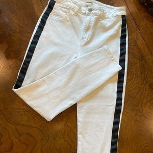 Barely worn. L’Agence bright white ankle length denim with black satin seams.